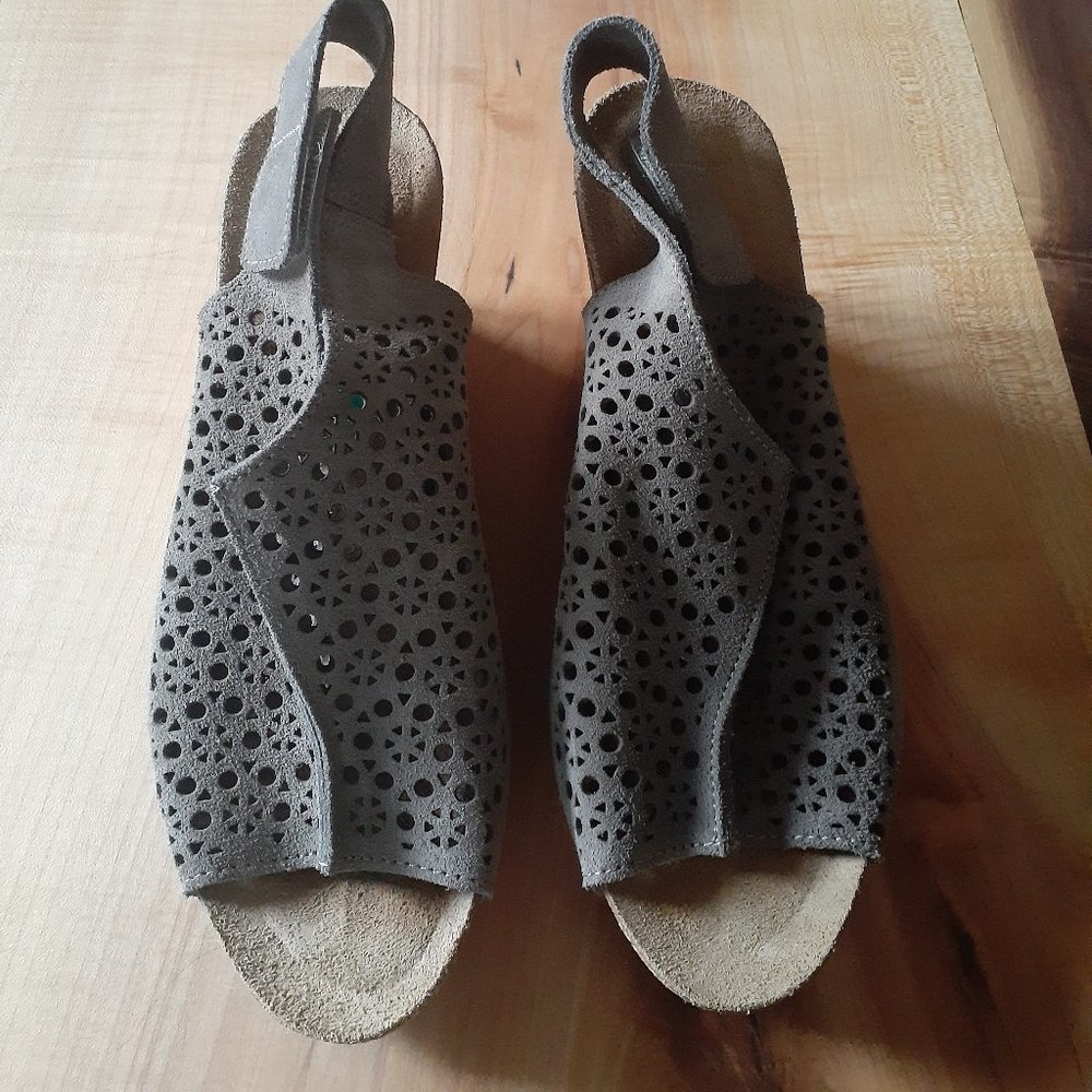 Gray suede wedge sandals size 8